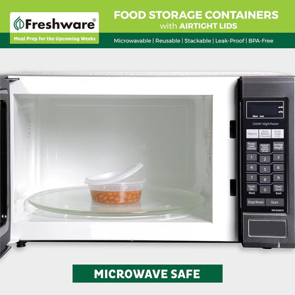 Freshware Food Storage Containers [50 Set] 25 oz Plastic Deli Containers with Lids, Slime, Soup, Meal Prep Containers, BPA Free, Stackable, Leakproof, Microwave, Dishwasher and Freezer Safe