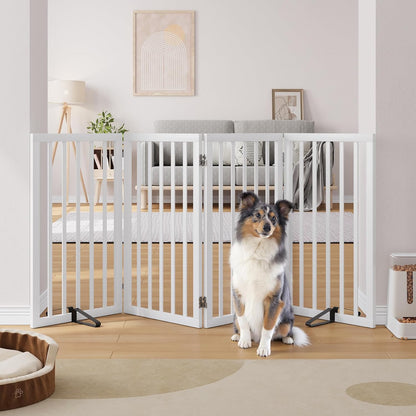 Freestanding Dog Gates Indoor, 3-Panel Pet Gates with 2 Metal Stands and 360° Hinge, 24" H Foldable Dog Gate for Stairs, Doorway, Kitchen, Expands Up to 55" Fully Assembled - Black Walnut