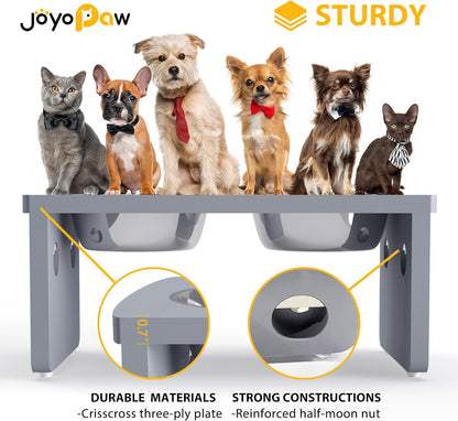 Elevated Dog Bowls, Bamboo Raised Dog Bowl for Medium Dogs, with 2 Stainless Steel Bowls (7'' Tall-40 oz Bowl)