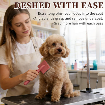 Ergonomic Slicker Brush for Dogs - Deshedding Tool for Thick Undercoat, Grooming Brush for Large Dogs (Samoyed), Easy-Clean, Red Large