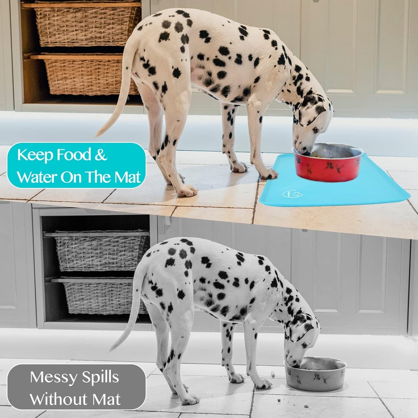 Silicone Waterproof Dog Cat Pet Feeding Mats, Non Slip, Easy Clean Pet Dog Cat Bowl Mats Placemat (18.5" x 11.5") Green