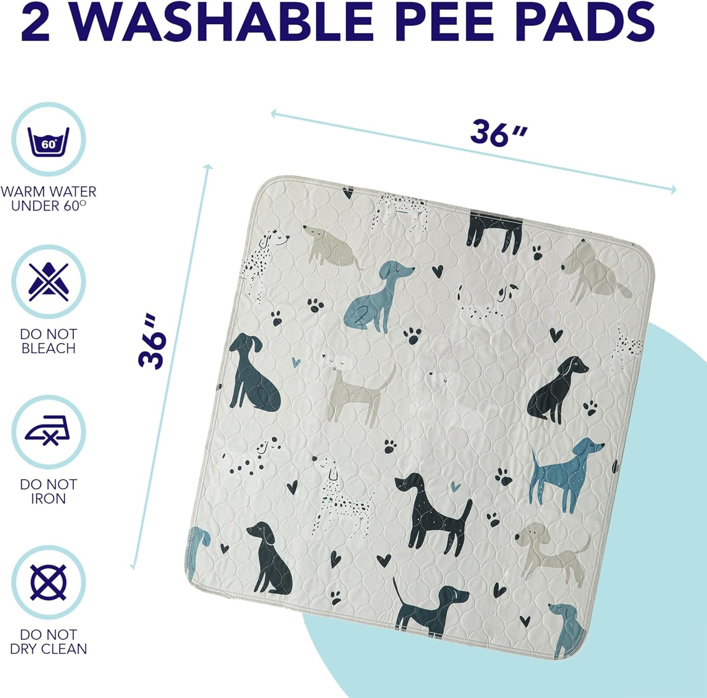 PUPIBOO Washable Pee Pads for Dogs and Cats - Super Absorbent Reusable Puppy Training Pads - 100% Waterproof, Leak-Proof & Non-Slip Whelping Pads for Pet Housebreaking
