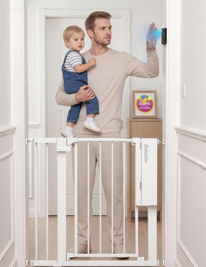 Babelio Smart Baby Gate with Auto-Unlock/Close, Pressure Mounted No Drill for Doorways/Top of Stairs. Pet/Dog Door Wide Walk Thru w/Infrared Sensor & Safety Alert (Black, 26.3-37.8" W, 30" H)
