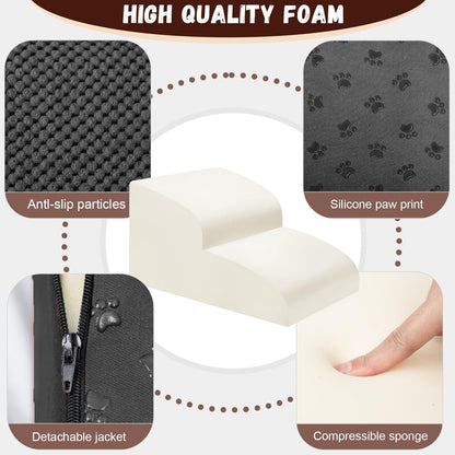 Dog Stairs for Small Dogs - High Density Foam Dog Ramp, Extra Wide Pet Steps with Non-Slip Bottom for High Beds, Couche and Sofa, Best for Pet Injured, Older Dogs Cats (Grey, 4 Steps)