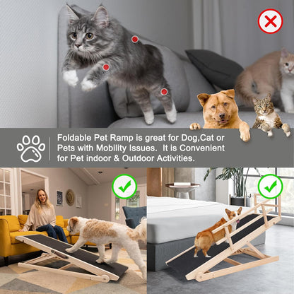 ABORON Antislip Dog Ramp, Adjustable Folding Pet Ramp for Small & Large Old Dogs & Cats, High Traction Portable Rubber Paw Ramps, Supports up to 200 lbs, Used for Bed Couch SUV, 39.3'' Long
