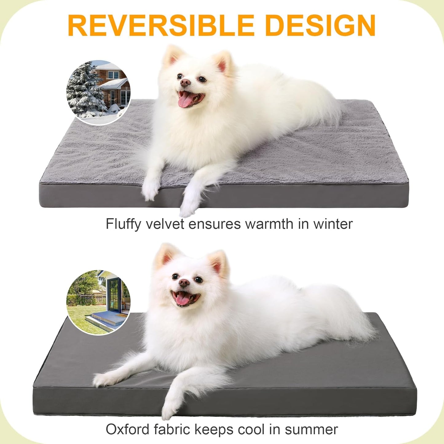 KSIIA Orthopedic Dog Bed Dog Crate Bed Waterproof for Large Dogs Deluxe Plush Washable Pet Mat with Egg Crate Foam & Removable Cover, 35 x 22 Inch, Gray