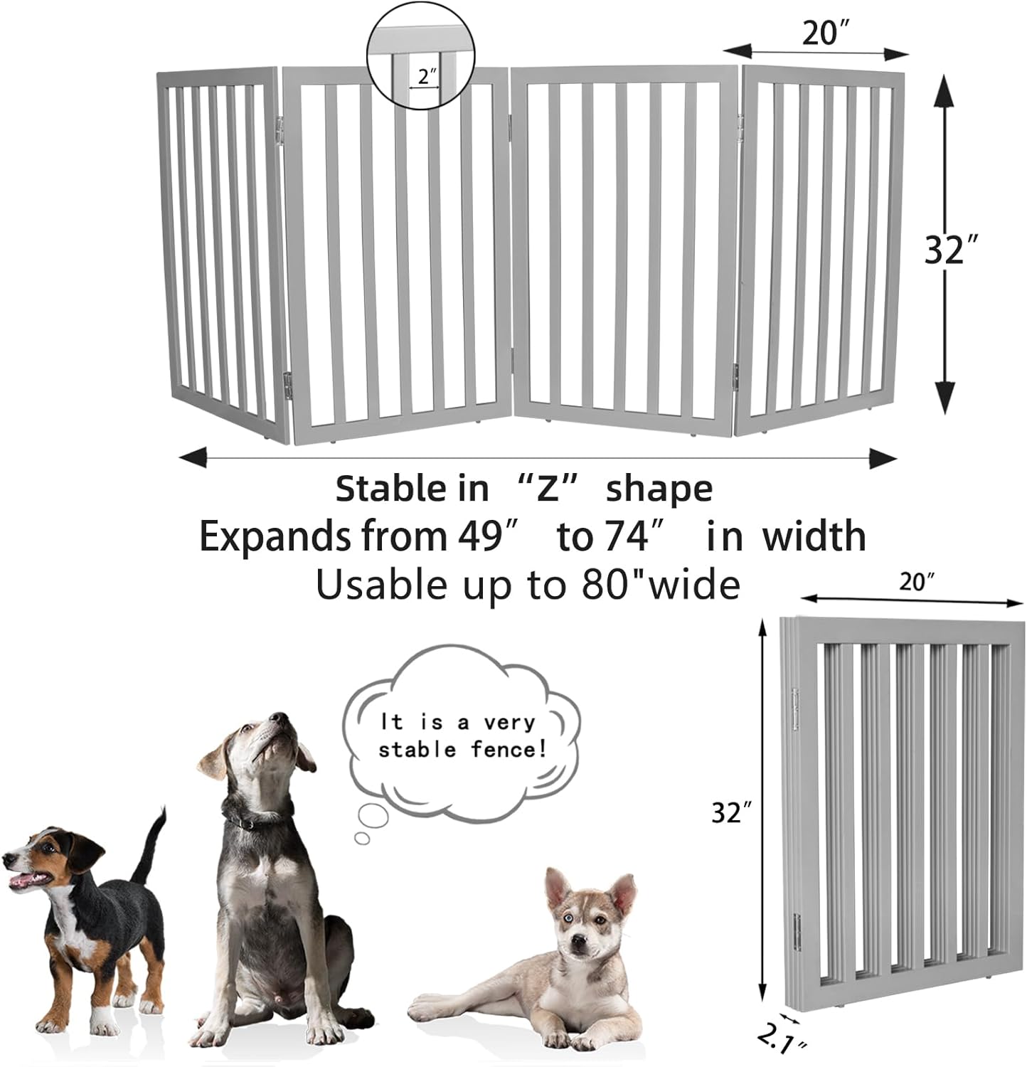 ZJSF Freestanding Indoor Dog Gate for House Foldable Wood Brown Puppy Gate for Doorways Pet Gate for Stairs Extra Wide Pet Fence 24" Height 2 Panels