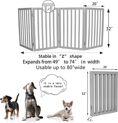 ZJSF Freestanding Indoor Dog Gate for House Foldable Wood Brown Puppy Gate for Doorways Pet Gate for Stairs Extra Wide Pet Fence 24" Height 2 Panels