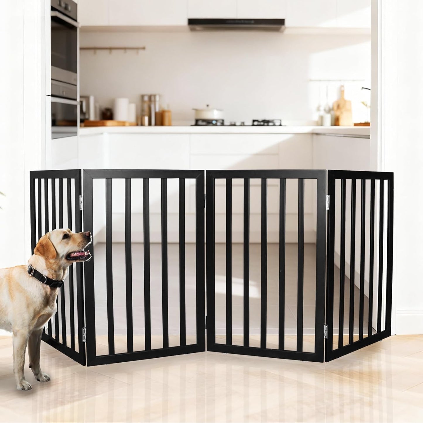 ZJSF Freestanding Indoor Dog Gate for House Foldable Wood Brown Puppy Gate for Doorways Pet Gate for Stairs Extra Wide Pet Fence 24" Height 2 Panels