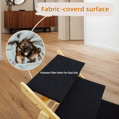 Foldable Dog Stairs/Ramp with 2 Steps - Durable Wooden Pet Stairs for Small, Medium, Large Dogs - Black (No Assembly Required)