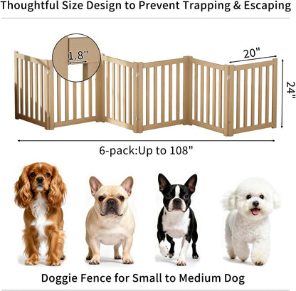 2-Panel Solid Wood Dog Gate - Freestanding Folding Pet Gate for Doorways, Stairs, Indoor, 24" Height, No Installation Needed, Natural Wood
