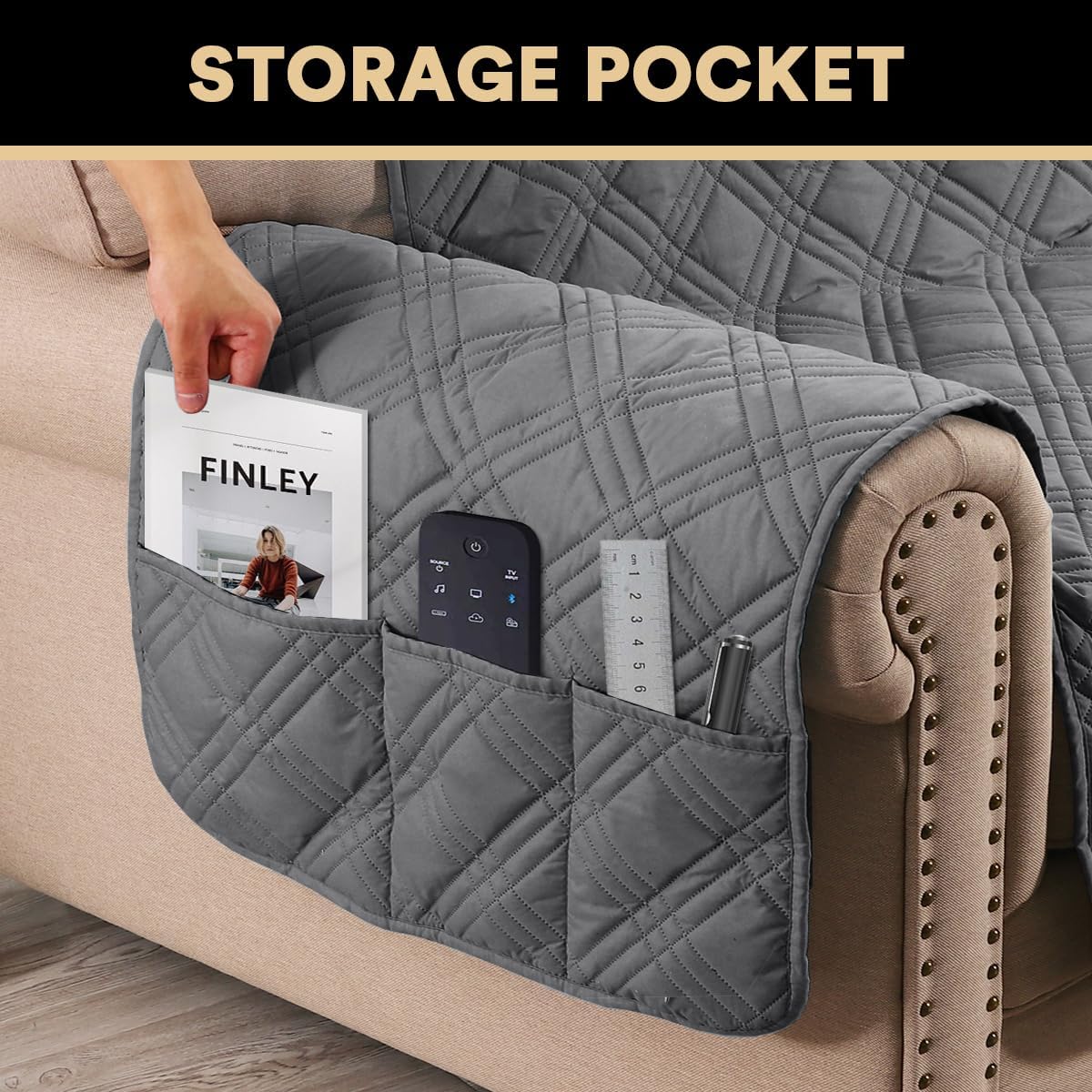 PrinceDeco 100% Waterproof Couch Cover for 3 Cushion Couch Sofa Pet Friendly Non-Slip Couch Cover for Dogs Washable Water Resistant Furniture Protector with Elastic Straps(Sofa 68", French Oak)