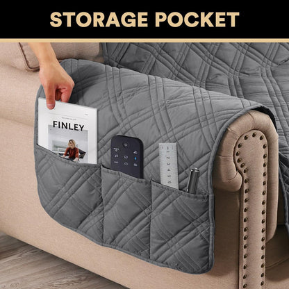 PrinceDeco 100% Waterproof Couch Cover for 3 Cushion Couch Sofa Pet Friendly Non-Slip Couch Cover for Dogs Washable Water Resistant Furniture Protector with Elastic Straps(Sofa 68", French Oak)