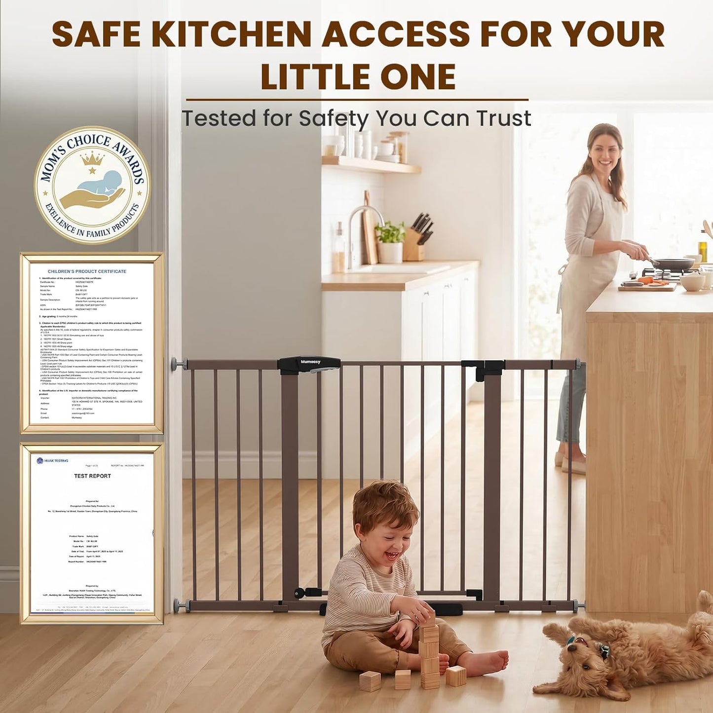 Mumeasy Baby Gate Extra Wide, 29.7-51'' Pressure Mounted Dog Gate with Walk Thru Door, Auto Close Pet Gate for House, Stairs, Doorways,Black
