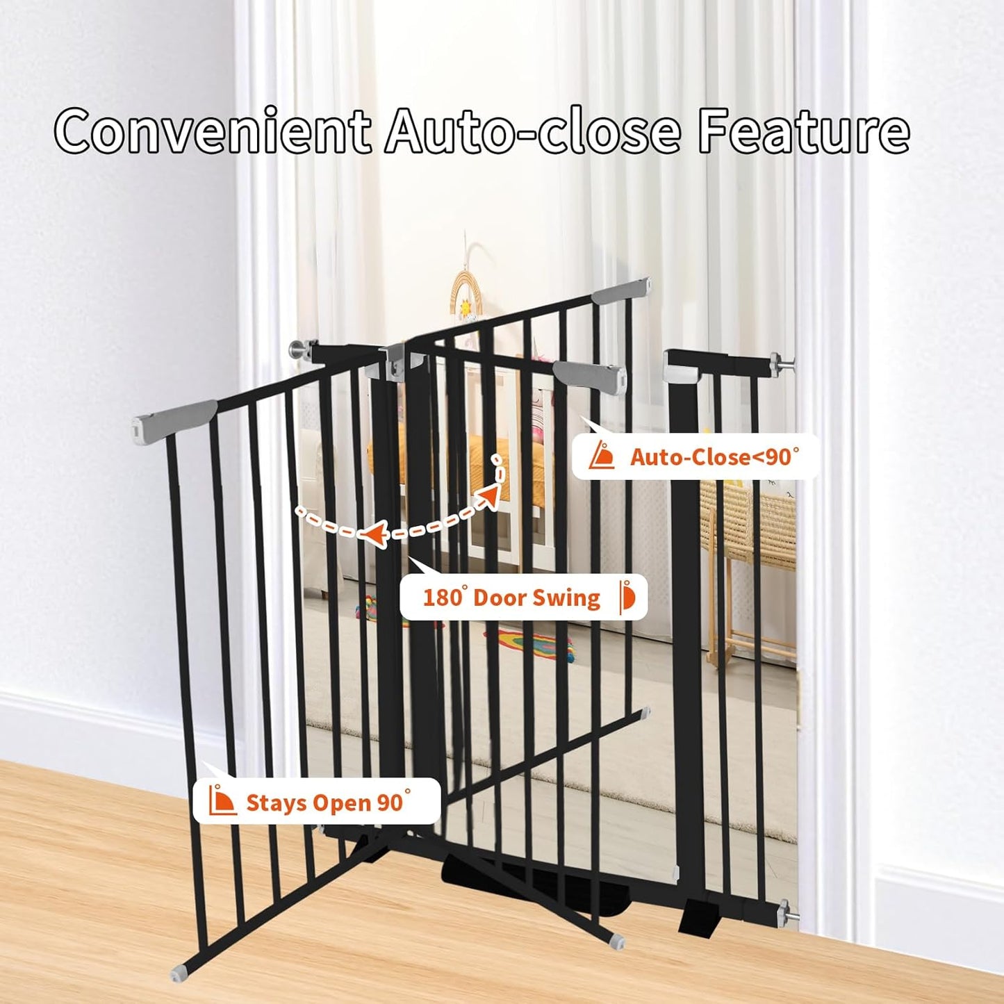 41 Inch Tall Baby Gate Auto Close Dog Gate Adjustable 29.92"-57.48" Wide Pressure Mounted Walk Through Swing Pet Gate for Doorways (White, 29.92"-57.48" Wide)