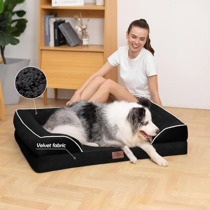 Comfort Expression Orthopedic Dog Bed for Extra Large Dogs 42x30 Inch, Waterproof Egg Crate Foam XL Pet Bed with Removable Bolsters, Dog Couch with Washable Cover & Non-Slip Bottom, Grey - Colors B