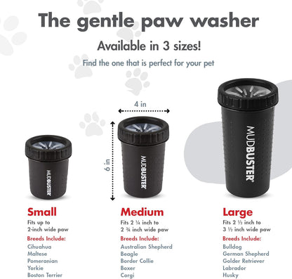 Dexas MudBuster Medium Dog Paw Cleaner in Fuchsia - Fits 1.5"-2.5" Wide Paws, Portable Paw Washer for Muddy Paws, Dog Paw Cleaning Cup with Gentle Silicone Bristles, Quick Clean Pet Paw Washer