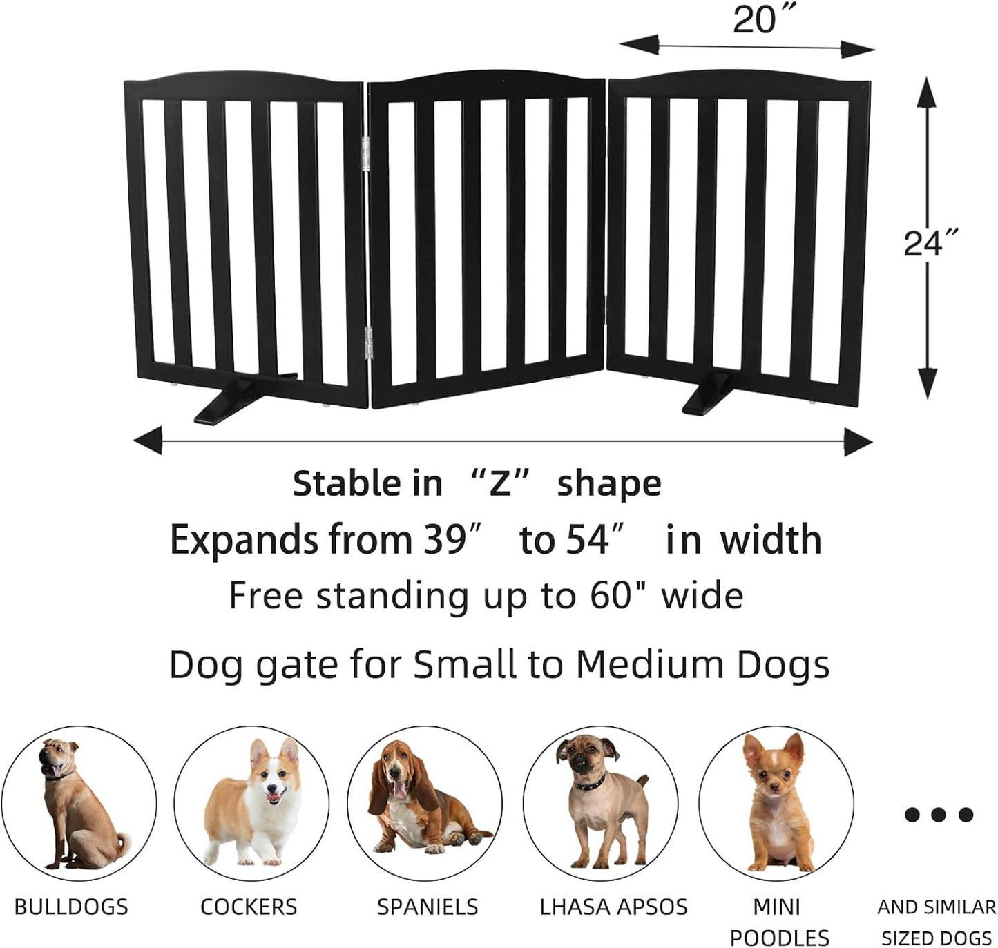 ZJSF Foldable Freestanding Indoor Dog Gate for House Wood White Long Pet Gates Dog Fence for Stairs Puppy Gates for Hallways,Pet Fence, Puppy Gate,Support Feet Included 24 "Height-3 Panels