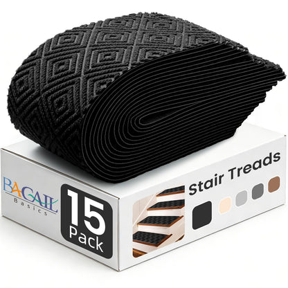 BAGAIL 15 Pack Non-Slip Stair Treads for Wooden Steps, 8"x30" Peel and Stick Carpet Stair Runners, Machine Washable Indoor Step Covers with No-Residue Adhesive for Dogs, Kids & Elderly - Dark Gray