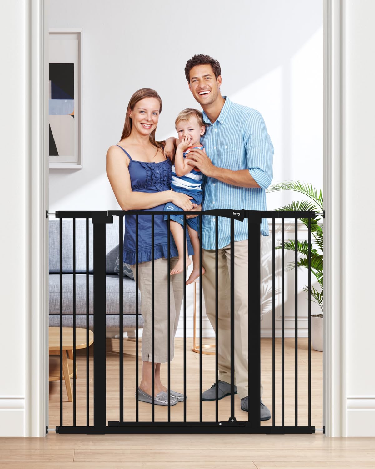keny 29.7"-46" Baby Gate for Stairs, Auto Close Dog Gates for Doorways, Pressured Mounted No Drilling Pet Gate Extra Wide, One-Hand Opening Dual Lock Stair Gate, Indoor Kids Necessities, Black