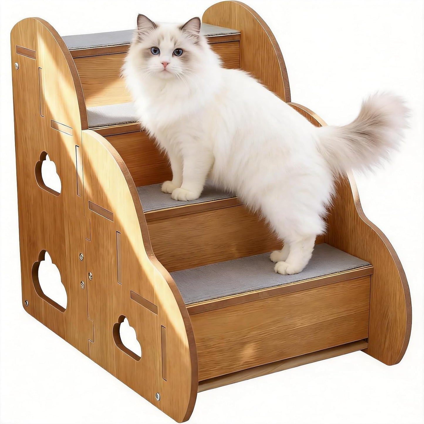 Pet Steps for Small Dogs,Wooden Cat Stairs for Old Cats,Doggy Dog Steps for Bed Couch Sofa Windows,3-Step Ladder, 16" L x 12" W x 14" H，Suitable for Height 14-17in