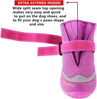 QUMY 4PCS Dog Boots for Large Dogs, Medium Dog Shoes & Paw Protectors for Hot Pavement, Summer Heat Protection, Mesh Breathable Nonslip Dog Booties for Hardfloors, Walking Running Hiking Black Size 6