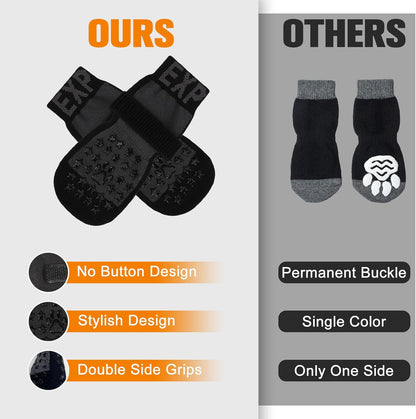 EXPAWLORER Anti Slip Dog Socks to Prevent Licking Paws, Dog Shoes for Hot Pavement, Booties for Hardwood Floors, Dog Boots & Paw Protectors with Grippers for Small Medium Large Senior Dogs Black