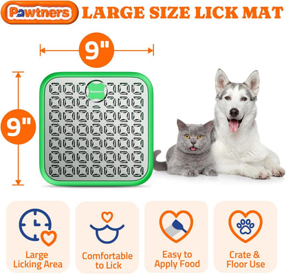 Lick Mat for Dogs & Cats, Stainless Steel Pet Slow Feeder for Crate Boredom & Anxiety Reduce, Cat Licking Pads with Spatula & Scrubbing Brush, Blue