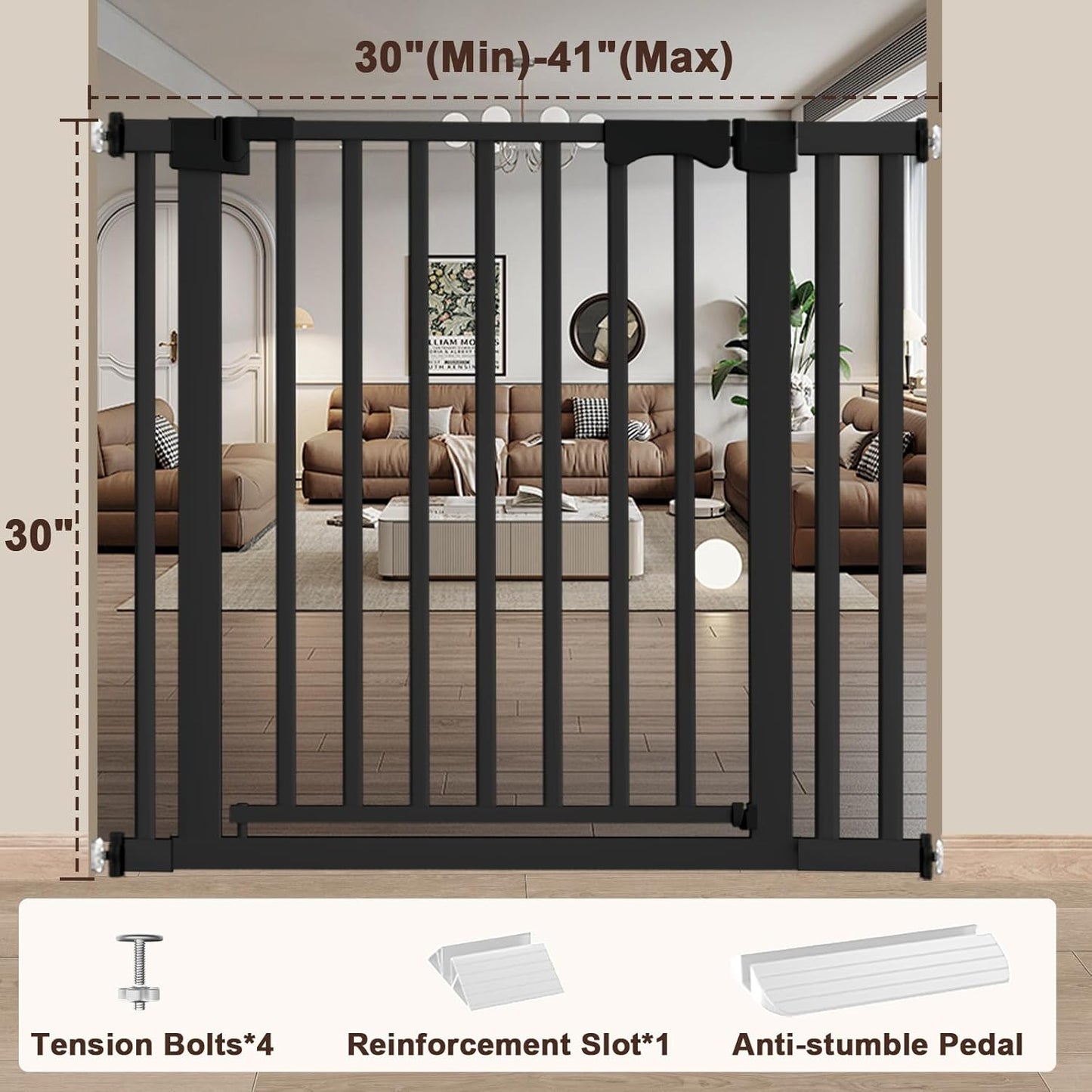 30"-62.5" Extra Wide Baby Gate for Doorways/Hallways,Pressure-Mounted Dog Gate Indoor for Stairs, Auto Close Pet Door for Child/pet Proof Safety, No Need Drilling, White