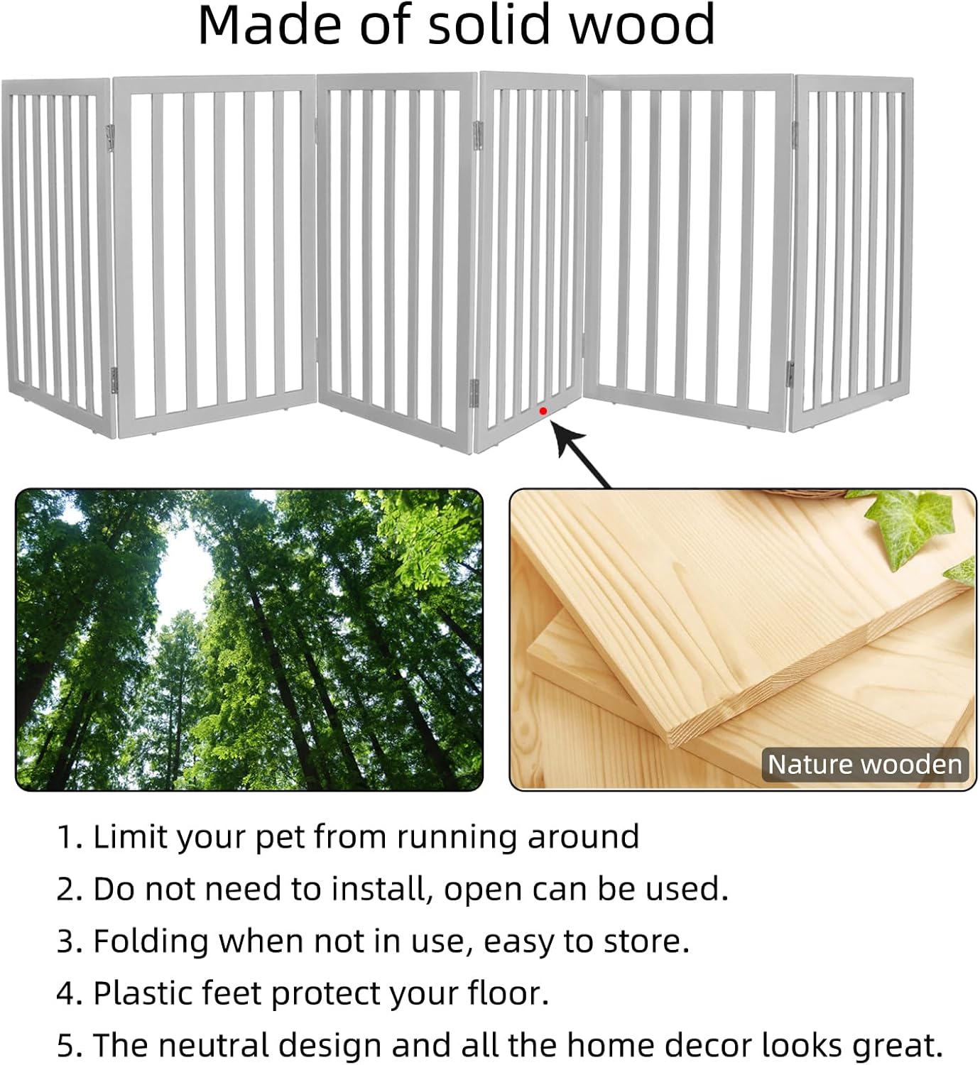 ZJSF Freestanding Indoor Dog Gate for House Foldable Wood Brown Puppy Gate for Doorways Pet Gate for Stairs Extra Wide Pet Fence 24" Height 2 Panels