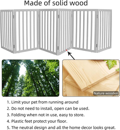 ZJSF Freestanding Indoor Dog Gate for House Foldable Wood Brown Puppy Gate for Doorways Pet Gate for Stairs Extra Wide Pet Fence 24" Height 2 Panels