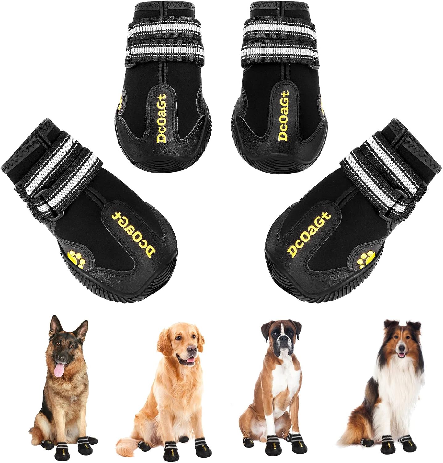 DcOaGt Dog Shoes for Large Dogs, Waterproof Anti-Slip Dog Boots & Paw Protectors for Summer Hot Pavement Winter Snow, Breathable and Reflective Dog Booties for Hiking/Walking/Outdoor/Floor