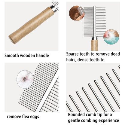 Undercoat Rake for Dogs, 3 Pack Pet Grooming Brush Set Long Tooth Rake Brush & Double-Sided Teech Comb & Stainless Steel Shedding Comb, Long Haired Pet Grooming Tool Set for Horse Large Dog Cat