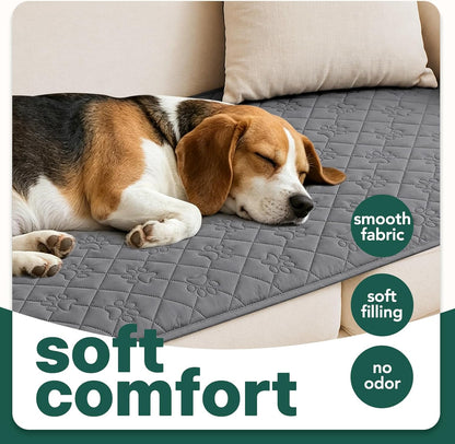 PAWFINITY Waterproof Couch Cover for Dogs, Pee Proof Pet Blanket, Paw Print Quilted, Pet Hair Resistant, Scratch-Resistant, Washable Furniture Protector for 2-3 Seat Sofa and Bed, 30x70 Inch, Grey