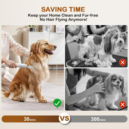 Dog Grooming Vacuum, Dog Grooming Kit, 3 Suction Modes Dog Brush Vacuum with 5 Pet Grooming Tools (Alabaster)