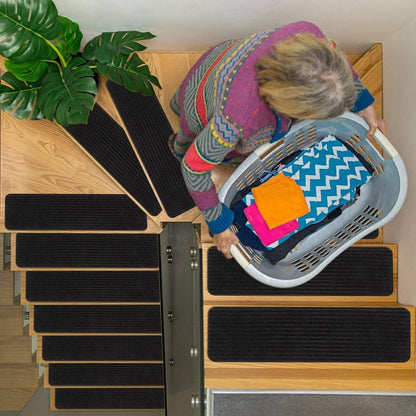 RIOLAND Stair Treads Carpet Non-Slip Indoor Stair Runners for Wooden Steps, Stair Rugs for Kids and Dogs, Set of 15, 8" X 30", Gray