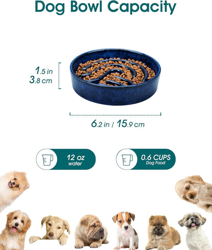vancasso Slow Feeder Dog Bowl, 1.5 Cup Ceramic Slow Feeding Food Dish for Small and Medium Breed, Puzzle Dog Food Bowl for Fast Eater, Pink
