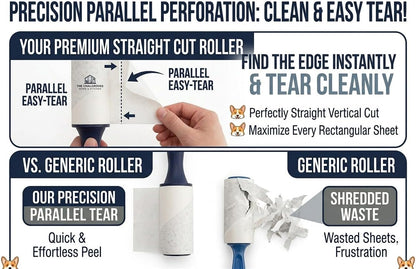 Extra Sticky Lint Roller for Pet Hair (600 Sheets) — 6-Pack, Straight-Cut Sheets, Ergonomic Navy Handles — Cat & Dog Hair Remover for Clothes, Furniture & Car