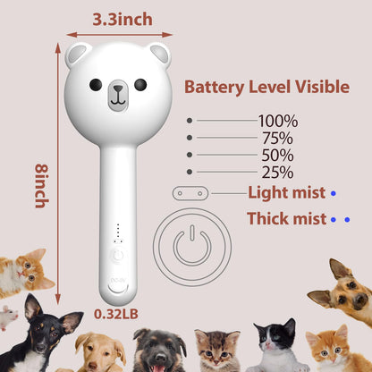 Double-Sided Pet Deshedding Dematting Comb & Steam Brush with 2 Spray Levels, Extra-Wide Detangling Undercoat Rake for Long-Hair Dogs & Cats Matted Fur, Knots, Rechargeable Grooming & Massage Tool