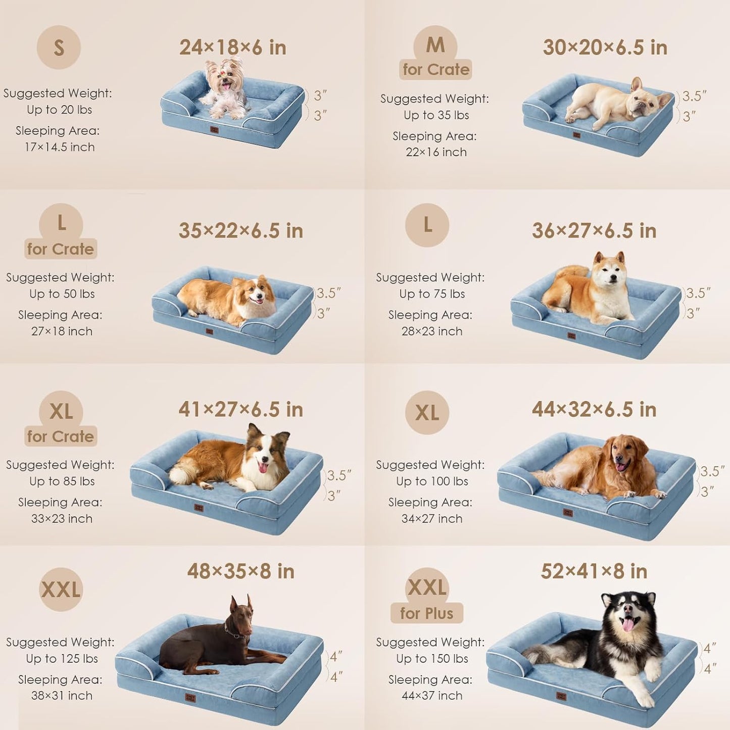 EHEYCIGA Orthopedic Dog Beds for Extra Large Dogs 44x32Inch, Waterproof Memory Foam XL Pet Bed with Sides, Non-Slip and Egg-Crate Foam Big Dog Couch Bed with Washable Removable Cover, Grey