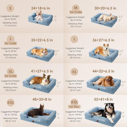 EHEYCIGA Orthopedic Dog Beds for Extra Large Dogs 44x32Inch, Waterproof Memory Foam XL Pet Bed with Sides, Non-Slip and Egg-Crate Foam Big Dog Couch Bed with Washable Removable Cover, Grey