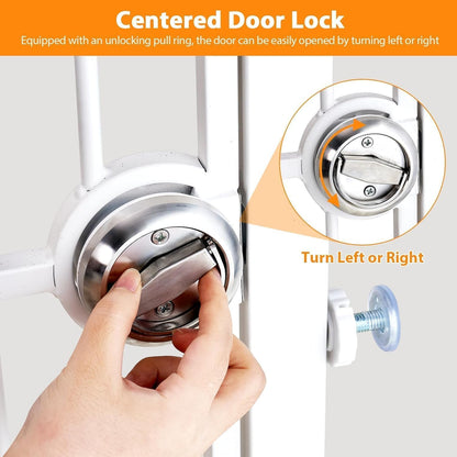 71" Extra Tall Pet Gate with Cat Door, Walk Through Pet Gate Pressure Mounted No Drilling, 28.7"-37.5" Wide, Auto Close Metal Safety Barrier for Stairs Hallway House, White