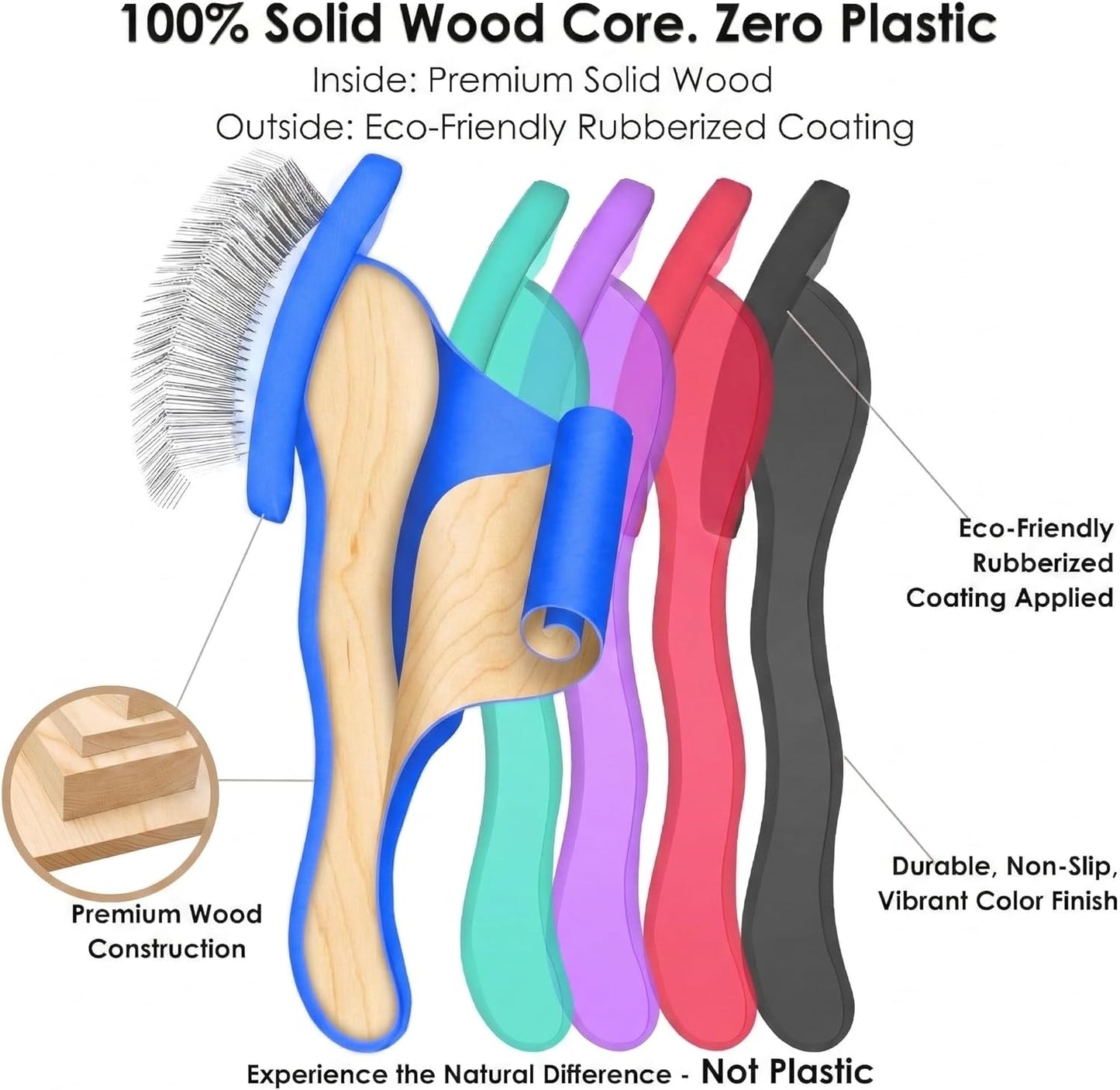 Slicker Brush for Dogs, Large Dog Grooming Brush for Doodles Goldendoodles Poodles Labradoodle Bernedoodles, Long Combs to Wavy & Curly Hair - Wooden Handle 3 Pcs - Nature