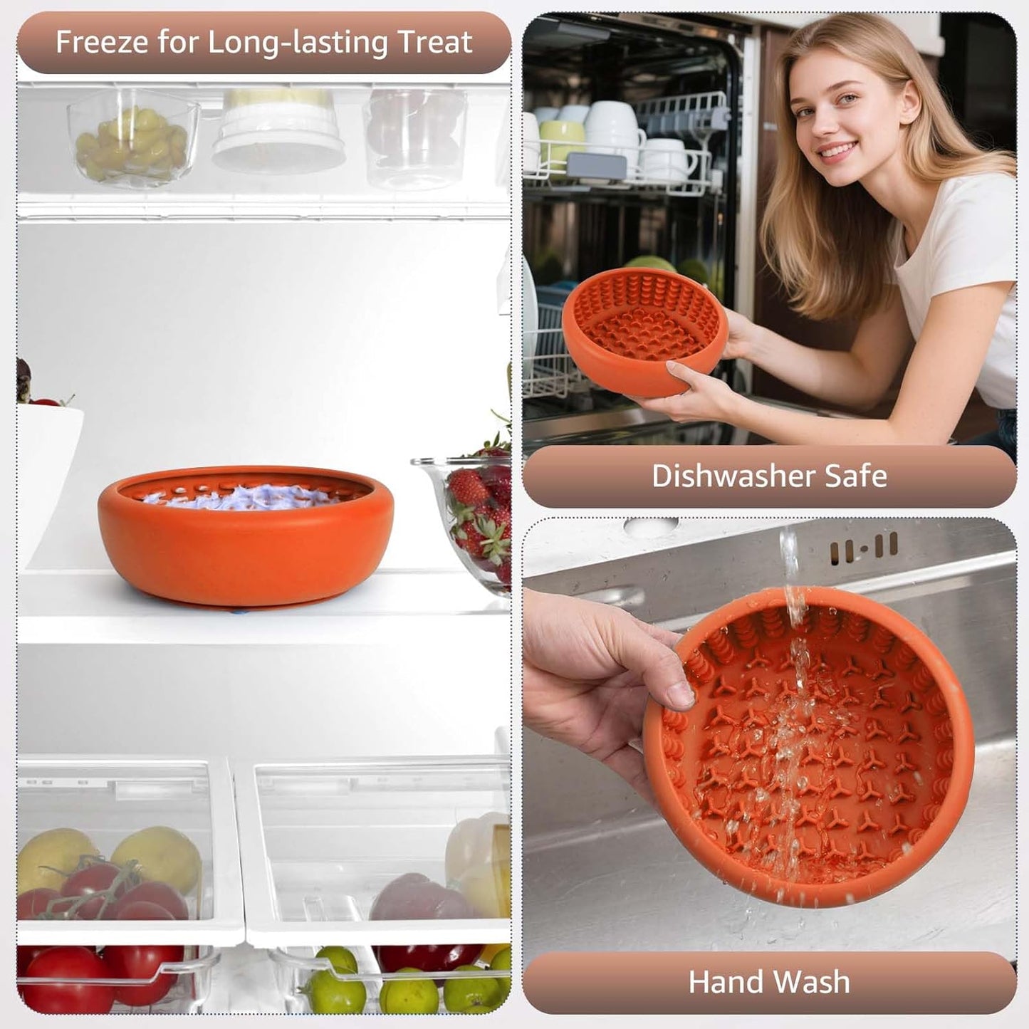 Dog Lick Bowl, ZOURYNUA Non-Slip Slow Feeder Dog Bowls, Enrichment Licking Mat for Distraction, Anxiety Relief Treat Dispenser Freezer, BPA Free Silicone & Dishwasher Safe (Pink, Small)