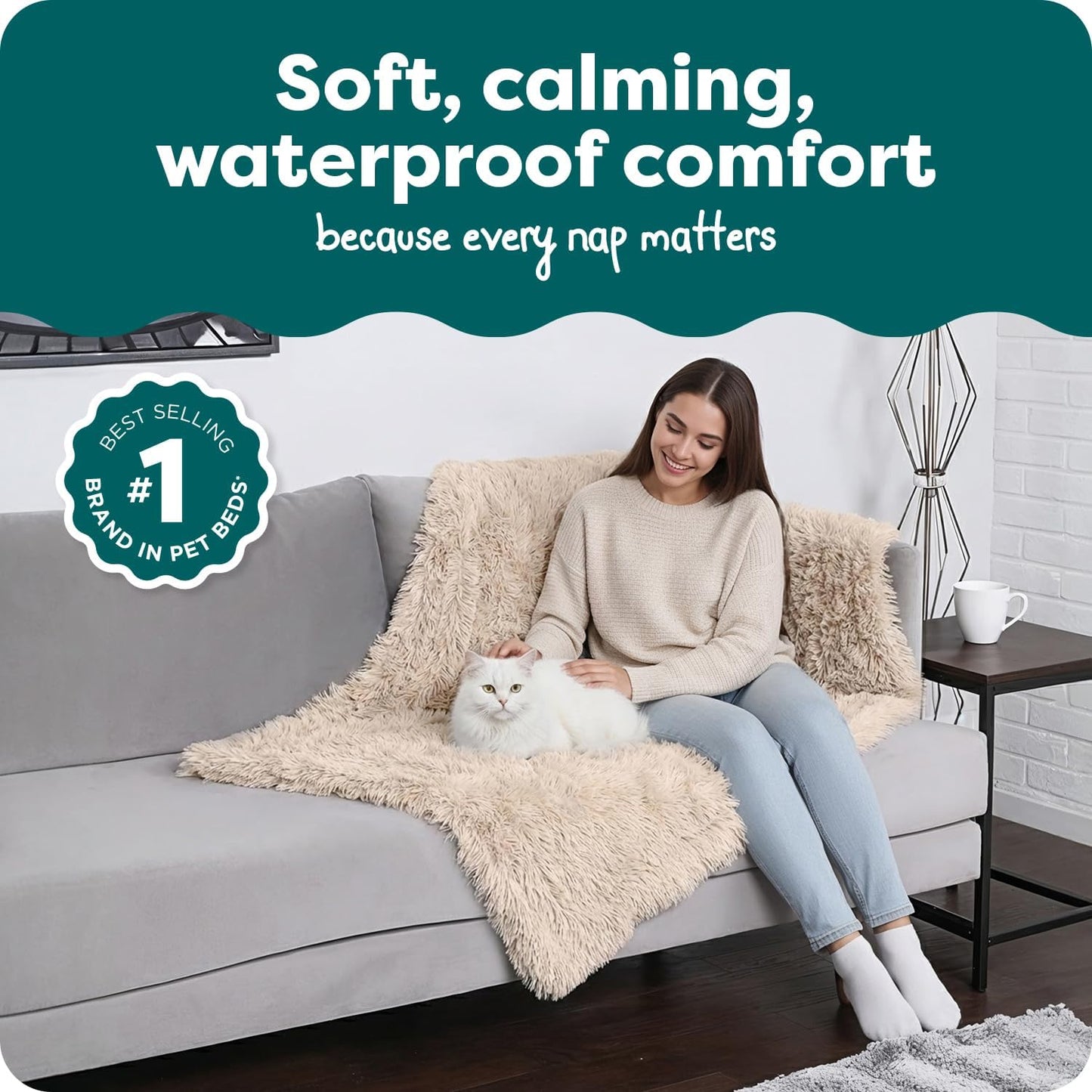 FurHaven Waterproof Throw Blanket For Dogs & Indoor Cats, Reversible Protective Pet Blanket, Extra Large, Long Faux Fur & Velvet, Mist Gray