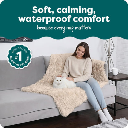 FurHaven Waterproof Throw Blanket For Dogs & Indoor Cats, Reversible Protective Pet Blanket, Extra Large, Long Faux Fur & Velvet, Mist Gray