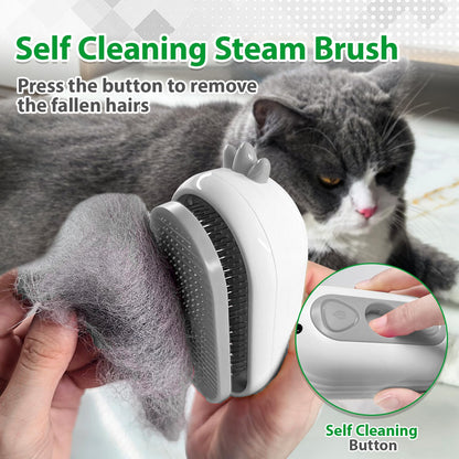Double-Sided Pet Deshedding Dematting Comb & Steam Brush with 2 Spray Levels, Extra-Wide Detangling Undercoat Rake for Long-Hair Dogs & Cats Matted Fur, Knots, Rechargeable Grooming & Massage Tool