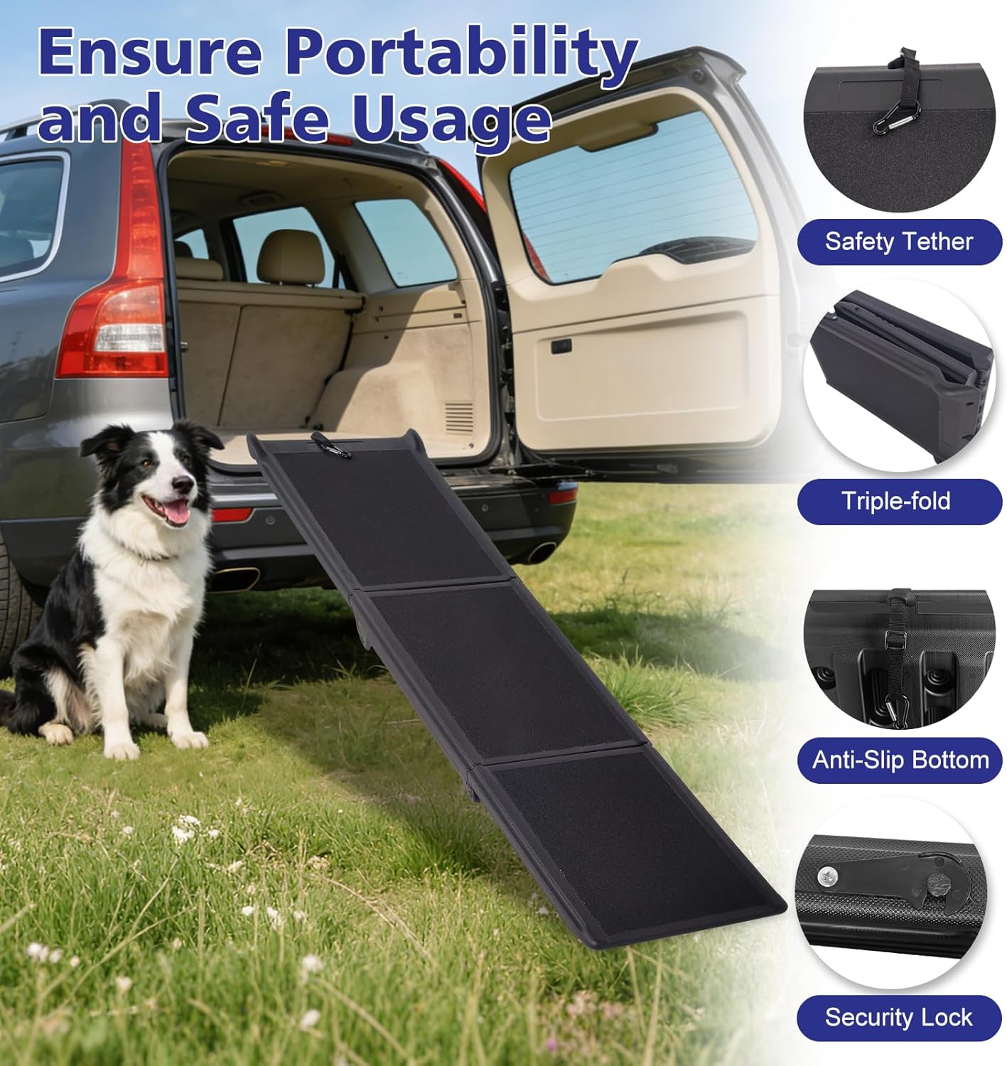 Foldable Dog Ramp for Car, 71" L & 17" W Folding Dog Ramps with Non-Slip Surface, Pet Ramp for SUV & Truck, Portable Dog Step Ramp for Large Dogs, 250 LBS Weight Capacity