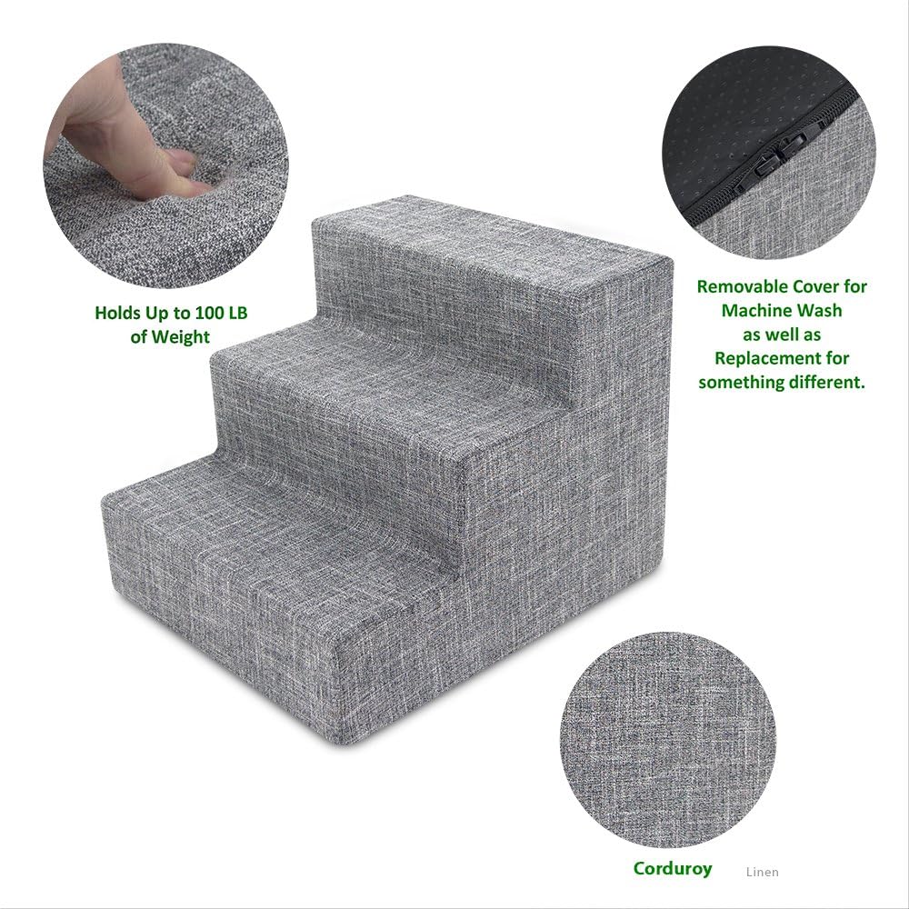 Best Pet Supplies Dog Stairs & Steps - Foam Steps for Small Dogs & Cats, Non-Slip Indoor Balanced Pet Step Support, Dog Ramp, No Assembly, Ash Gray Linen, 2-Step (12-inch Height)