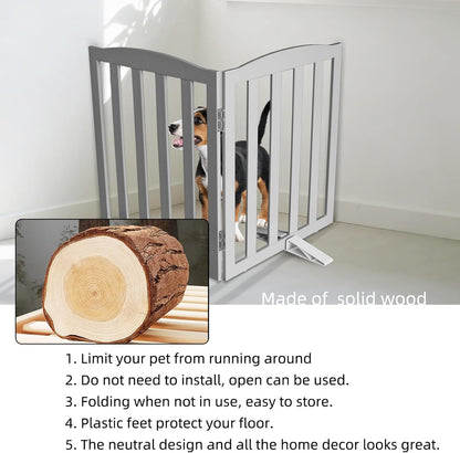 ZJSF Foldable Freestanding Indoor Dog Gate for House Wood White Long Pet Gates Dog Fence for Stairs Puppy Gates for Hallways,Pet Fence, Puppy Gate,Support Feet Included 24 "Height-3 Panels
